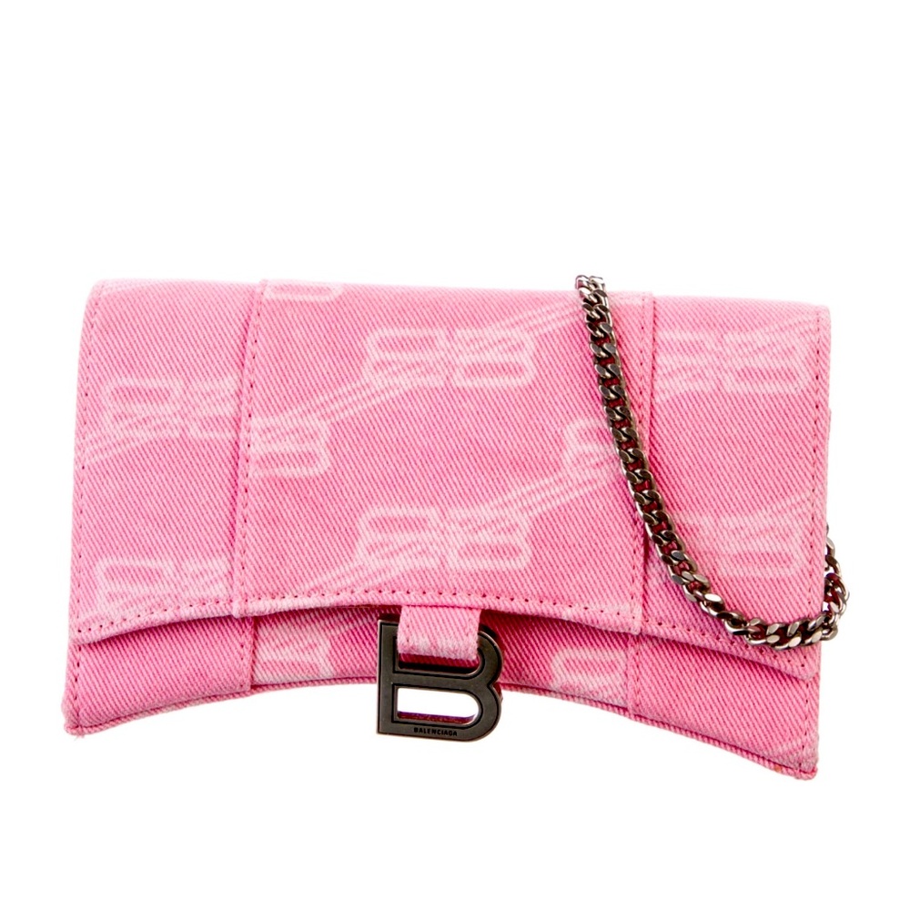 Balenciga Denim BB Hourglass Wallet on Chain - Pink